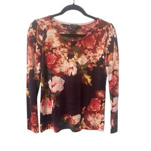 NWT Talbots Pure Merino Wool Small Petite SP Floral Sweater Burgundy Pink #6093